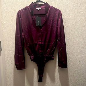 Satin Long-sleeve Bodysuit-Plum
